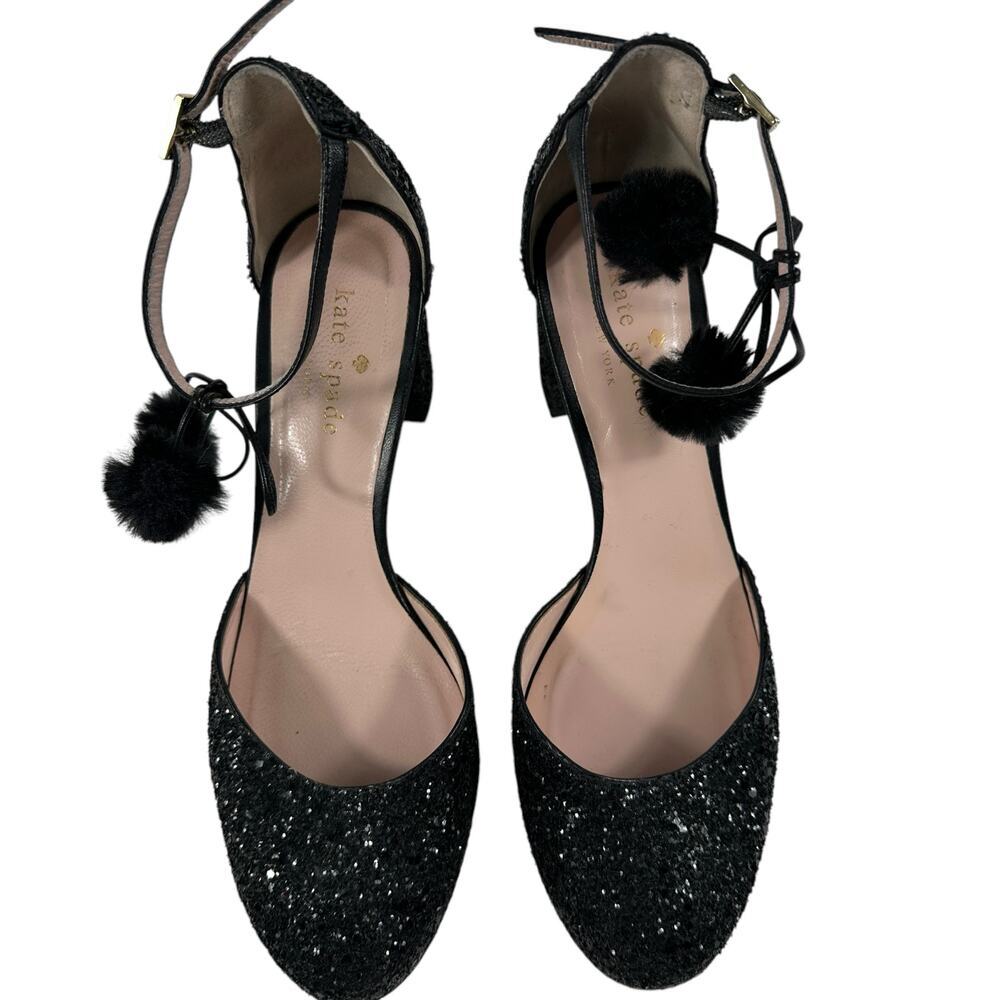 Kate Spade Abigail Glitter Pumps Pom Pom Block Heel Party Shoe Wmn Sz 6.5 - Picture 4 of 16